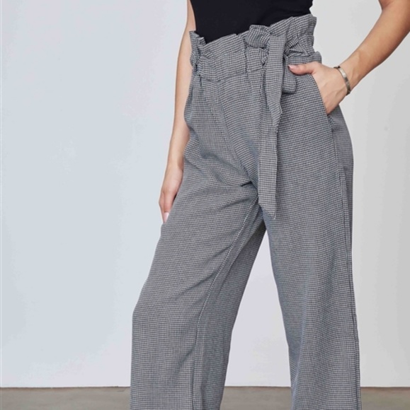 WINDSOR CROPPED TIE HIGH WAIST BLACK & WHITE PANTS - Picture 3 of 8